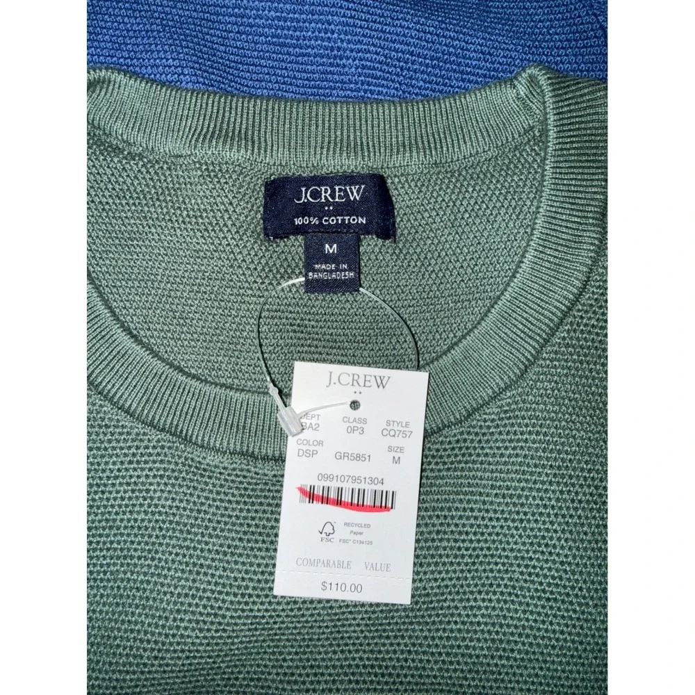 J.Crew Mens 100% Cotton Textured Waffle Knit Crewneck Sweater Lot 2 Blue Green M